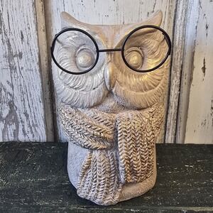Napco Cement Owl wearing Glasses Planter Vase‎ Gold Textured Sculpture Home